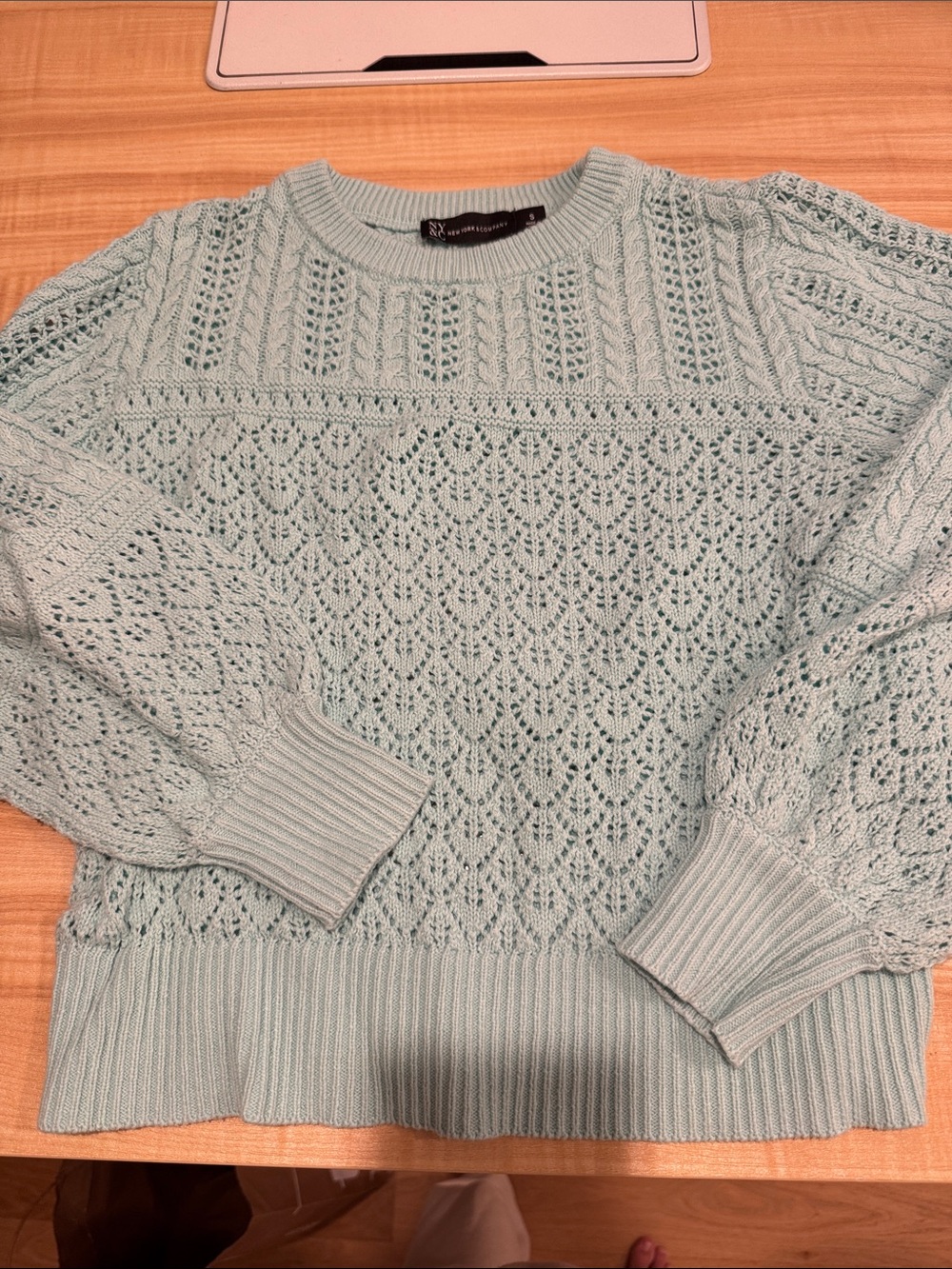 New York & Company Mint Open-Knit Scoopneck Sweater